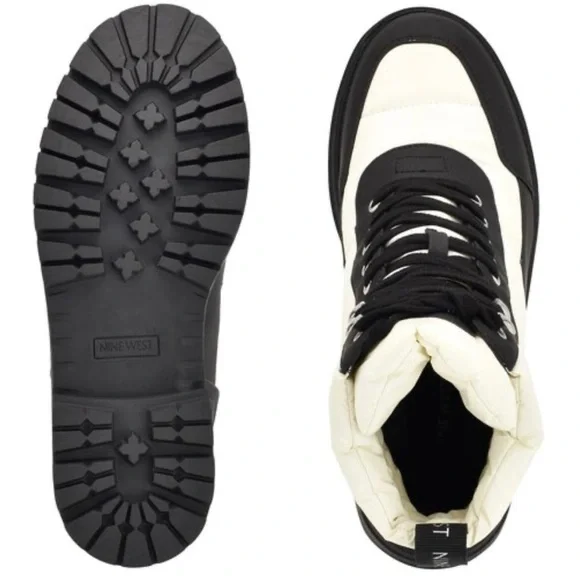 Nine West Women’s Pilar3 Lug Sole Black and White Boots - Picture 4 of 9